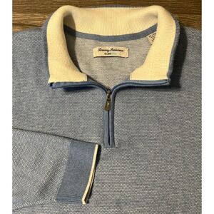 Tommy Bahama Island Zone Baby Blue 1/4 Zip Cool Max Pullover Sweater, Size XL